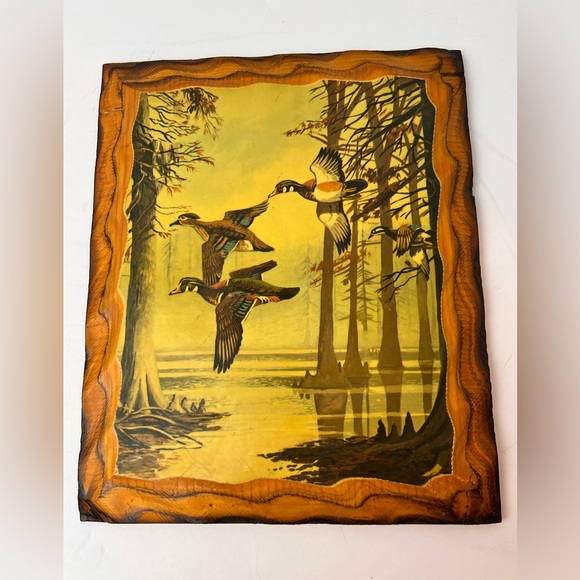 Wood Frame Mallard Ducks in Flight Wall Art Plaque 11.5" x 9.5" MCM - Picture 6 of 9